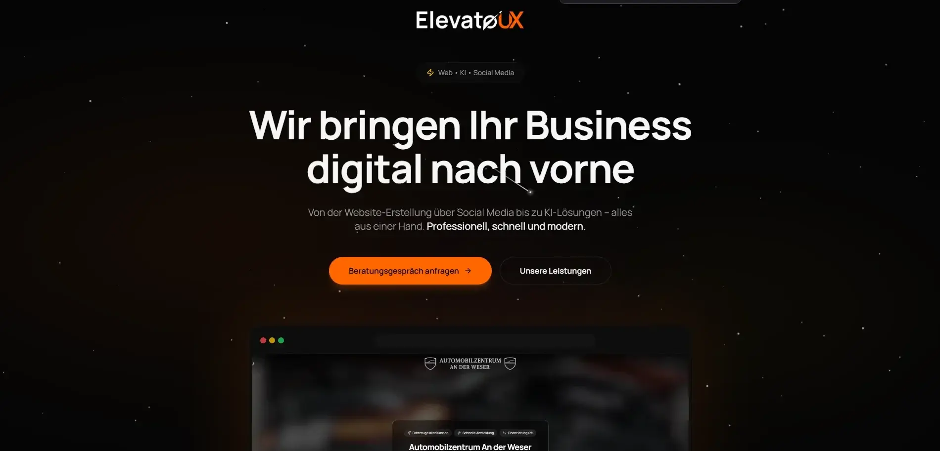 Website ElevateUX, umgesetzt von esdezyn